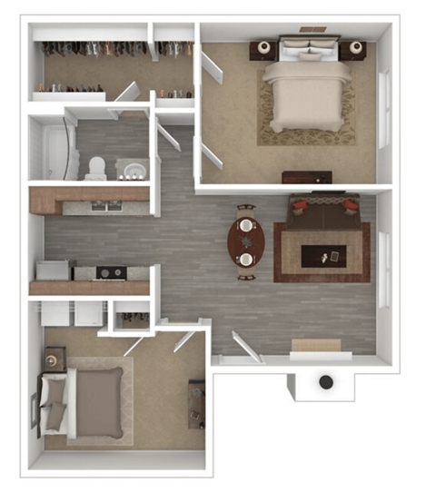 Floor plan for 2 beds, 1 bath, 786 sqft